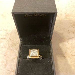John Atencio sterling silver and 18ky Yellow gold ring with pave diamonds.